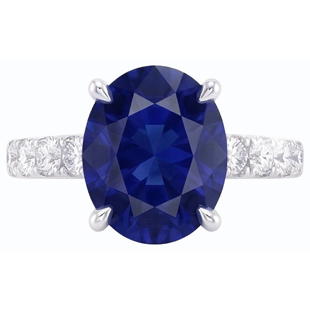 Women Solitaire Oval Cut Sapphire Ring & Accented Natural Earth Mined Diamonds 5.50 Carats