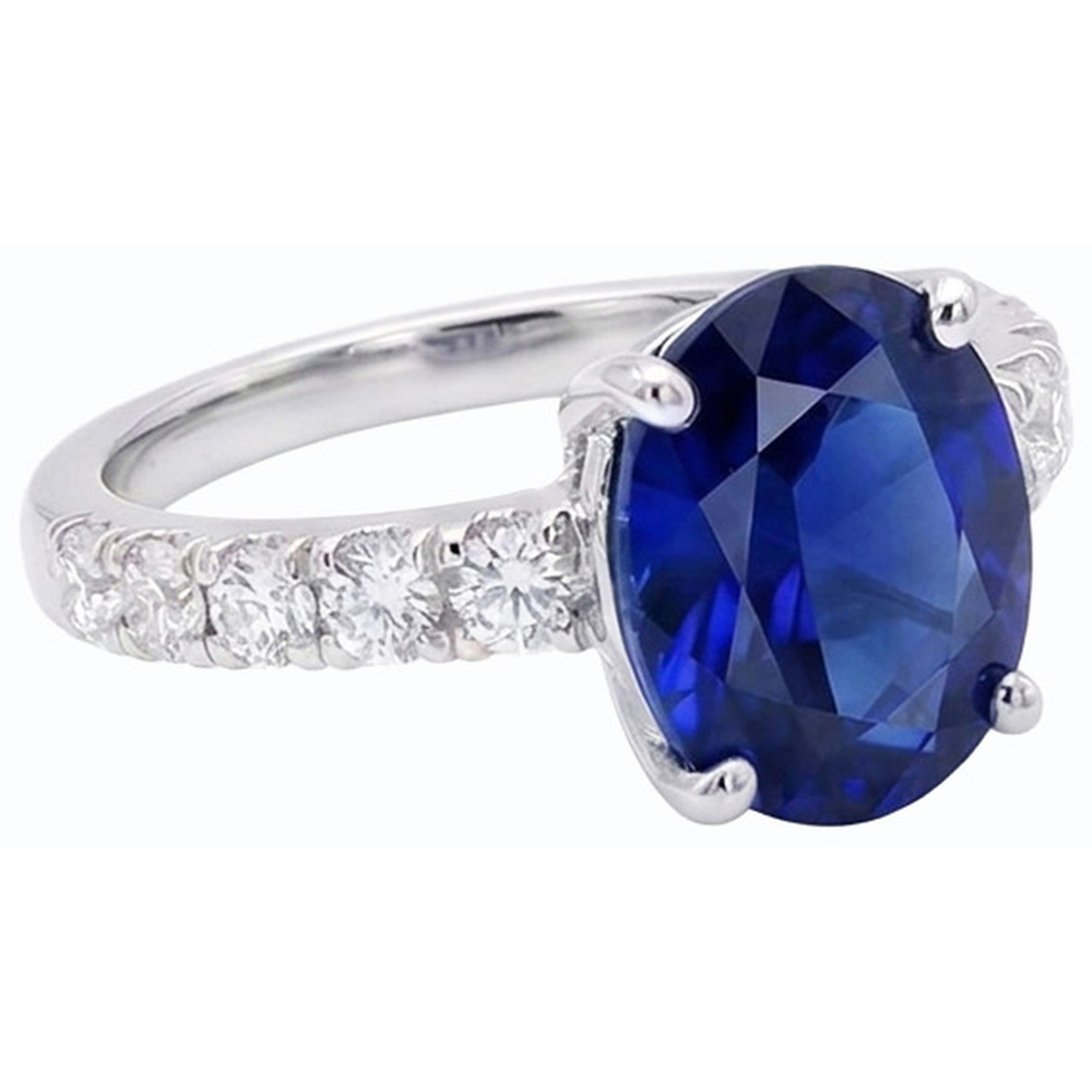 Women Solitaire Oval Cut Sapphire Ring & Accented Natural Earth Mined Diamonds 5.50 Carats