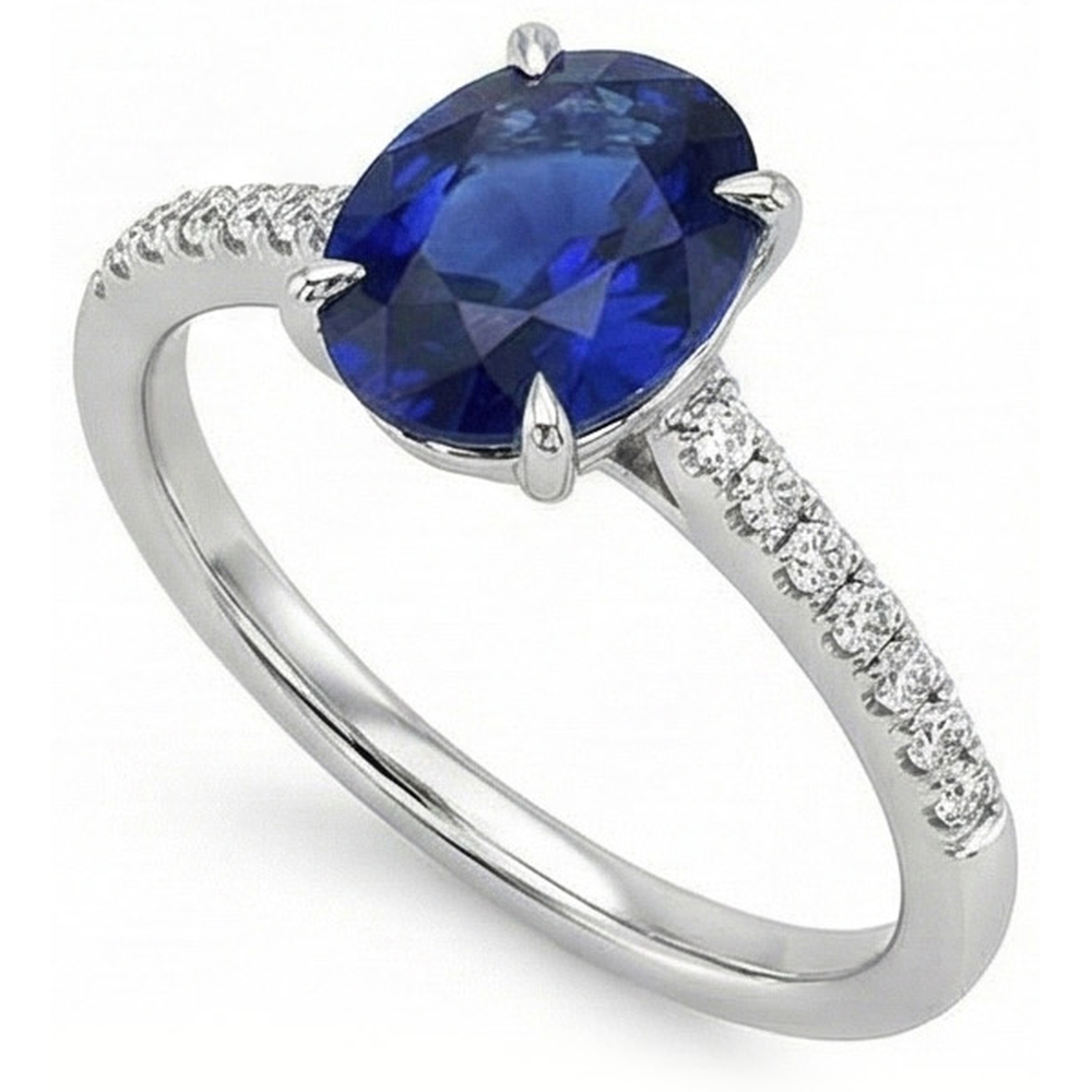 Natural Real ( Not Lab Grown )  Women Solitaire With Accents Ring Sri Lankan Sapphire 3.50 Carats