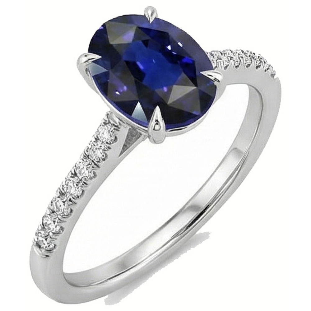 Natural Real ( Not Lab Grown )  Women Solitaire With Accents Ring Sri Lankan Sapphire 3.50 Carats