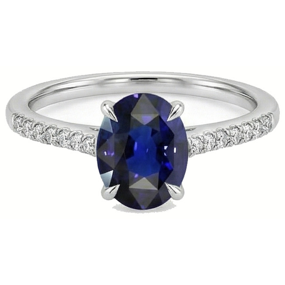 Natural Real ( Not Lab Grown )  Women Solitaire With Accents Ring Sri Lankan Sapphire 3.50 Carats