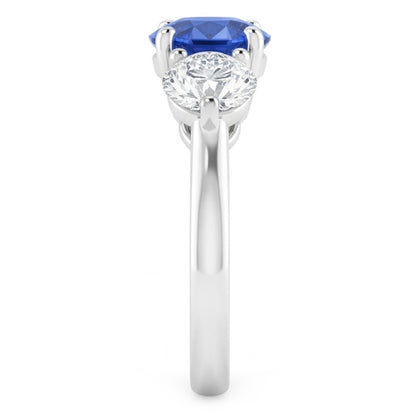 Women Three Stone Round Blue Sapphire Ring 2 Carats Natural Earth Mined Diamonds