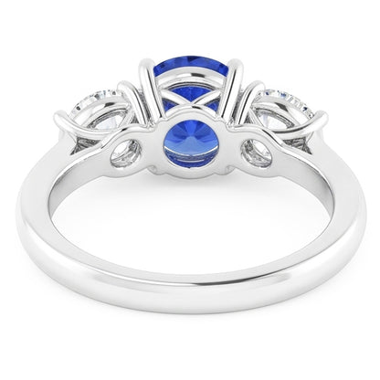 Women Three Stone Round Blue Sapphire Ring 2 Carats Natural Earth Mined Diamonds