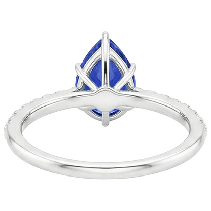 Women White Gold Jewelry Pear Blue Sapphire & Natural Earth Mined Diamond Ring 5 Carats