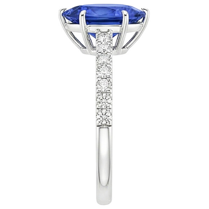 Women White Gold Jewelry Pear Blue Sapphire & Natural Earth Mined Diamond Ring 5 Carats