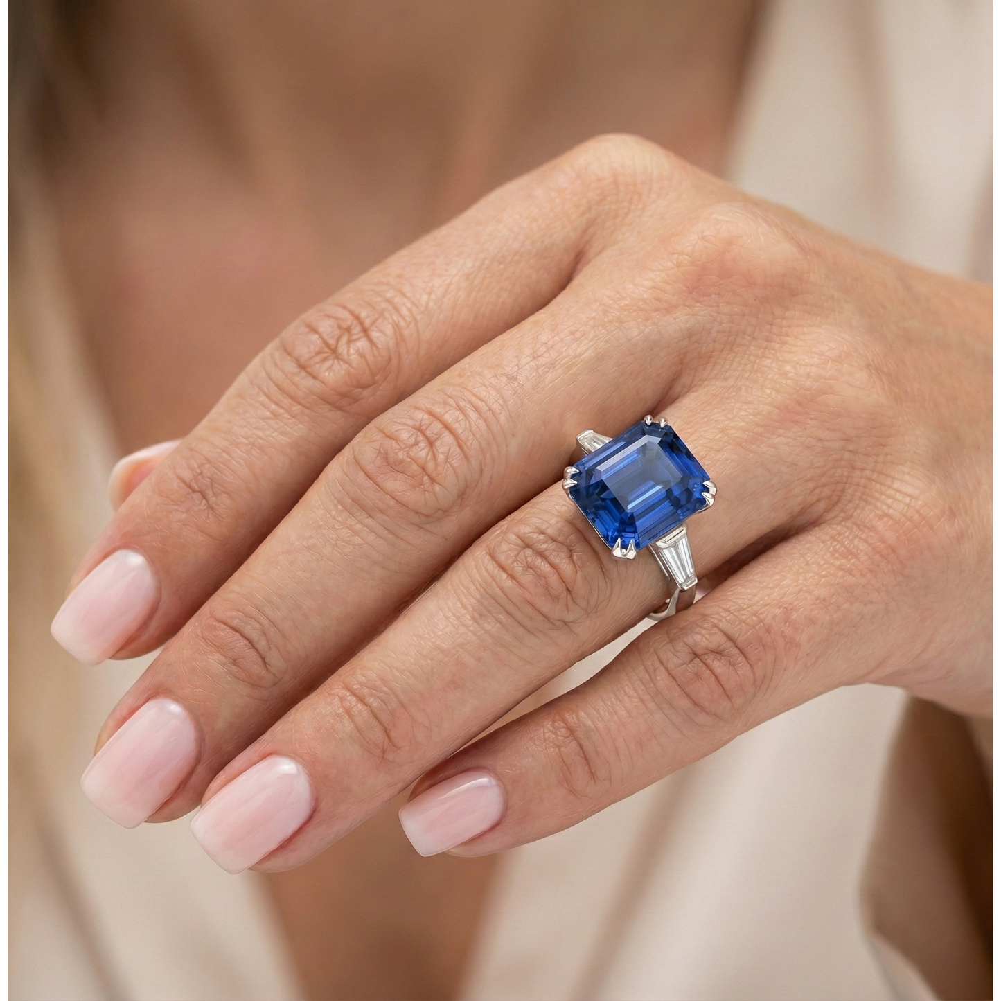 Women 3 Stone Emerald Sapphire Ring & Natural Earth Mined Diamonds 4.50 Carats