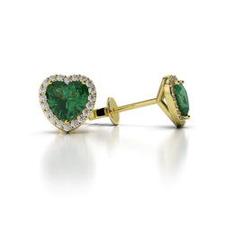 Women 6.00 Ct Green Emerald And Diamonds Studs Halo  Earrings Yellow Gold 14K