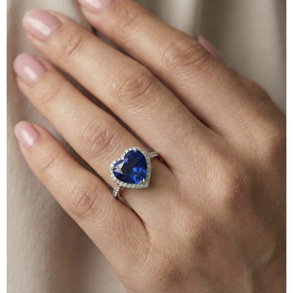 IGI CERTIFIED Women Heart Gemstone Ceylon Color Sapphire Ring 6 Carats Twisted Style