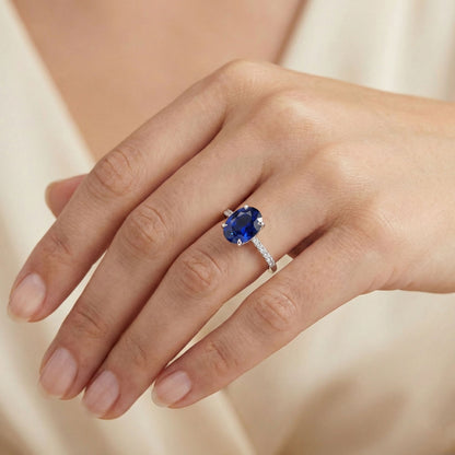 Natural Real ( Not Lab Grown )  Women Solitaire With Accents Ring Sri Lankan Sapphire 3.50 Carats