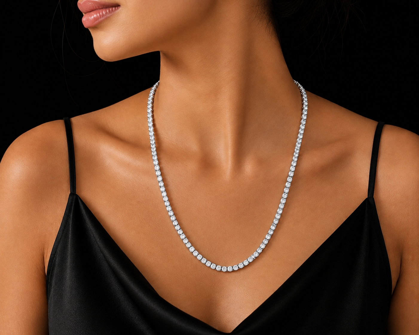 Women 14K White Gold Lab Grown Tennis Necklace 22 Inch Chain