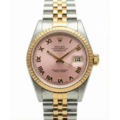 Women Datejust Rolex Watch Ss & Gold Bracelet Pink Roman Dial