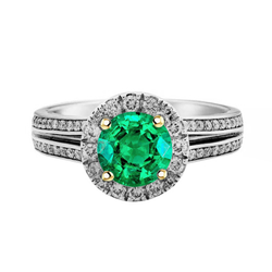 Natural Real ( Not Lab Grown ) Women Gemstone Jewelry Green Emerald GIA Halo Ring