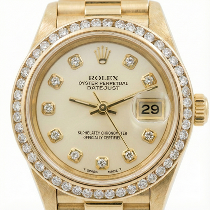 Women Rolex President Datejust Diamond Dial Bezel Watch