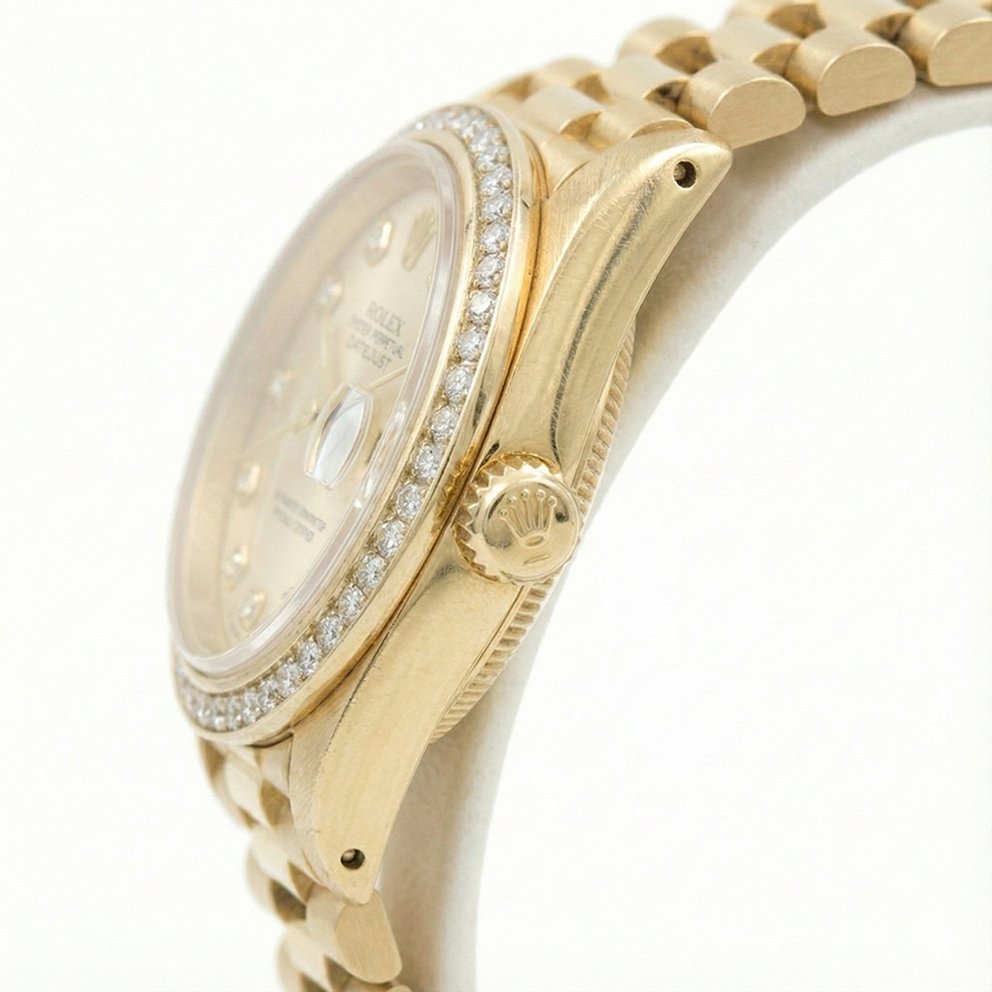 Women Rolex President Datejust Diamond Dial Bezel Watch
