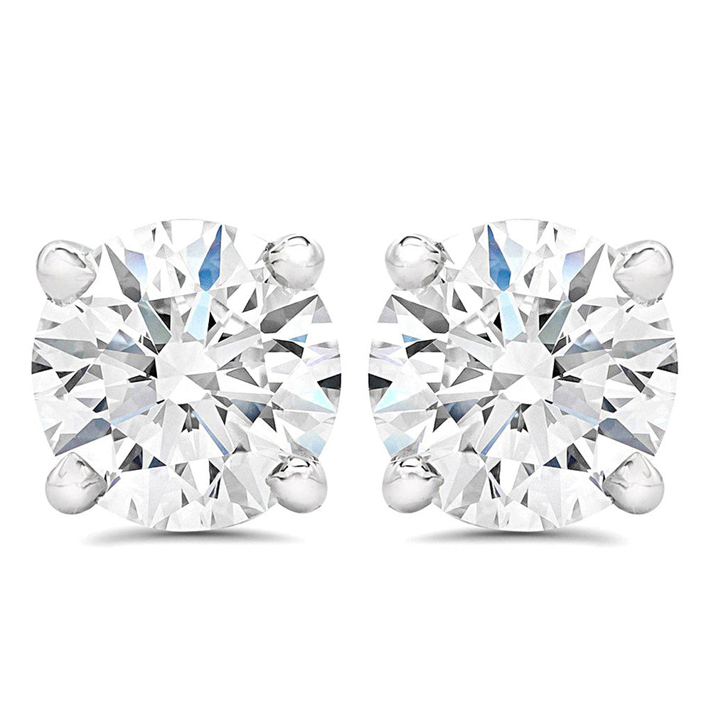 Women Round GIA CERTIFIED Lab Grown Diamond Stud Earring Solid White Gold Jewelry 2 Carats