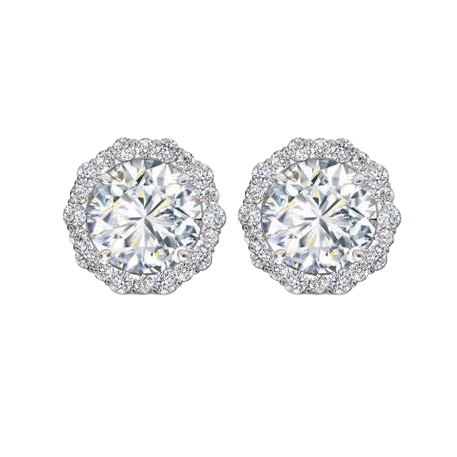 Women Round Natural Earth Mined Diamond Halo Stud Earring 1.9 Ct. 14K White Gold