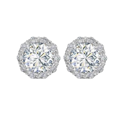 Women Round Natural Earth Mined Diamond Halo Stud Earring 1.9 Ct. 14K White Gold