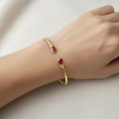 Women Ruby Natural Earth Mined Diamond Bangle 2.30 Carats Yellow Gold 14K