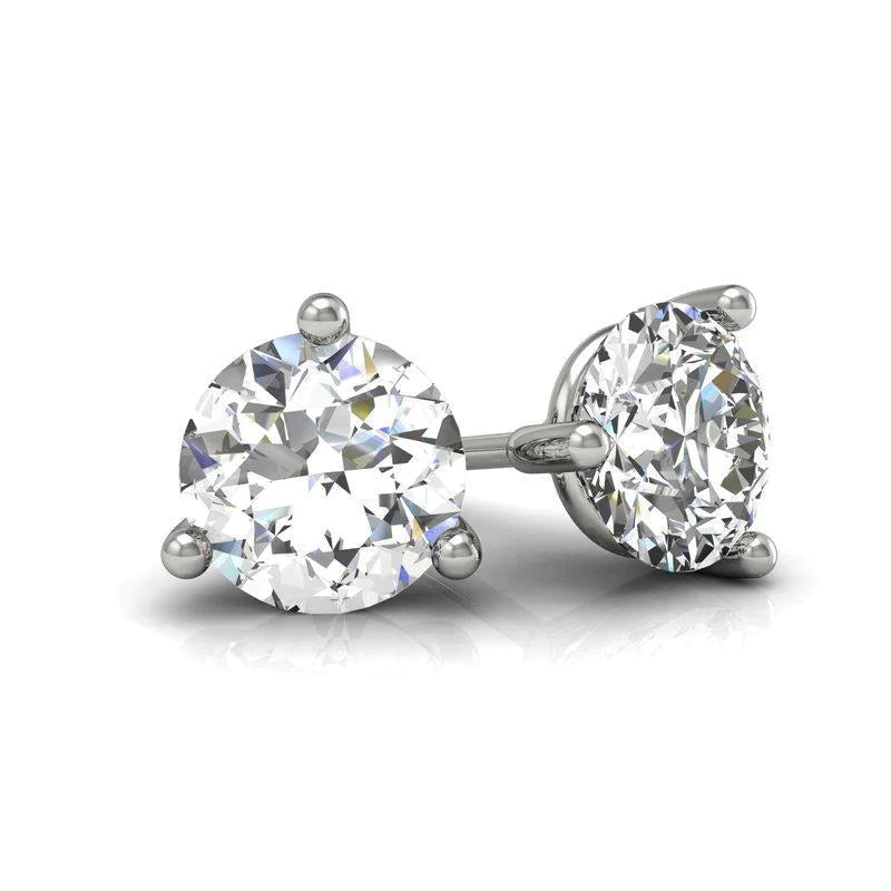 Women Stud Earring 2 Ct. 3 Prong Setting Round GIA Certified Lab Grown Diamond Solitaire WG