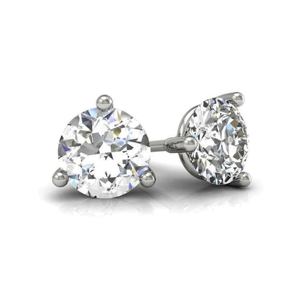 Women Stud Earring 2 Ct. 3 Prong Setting Round GIA Certified Lab Grown Diamond Solitaire WG