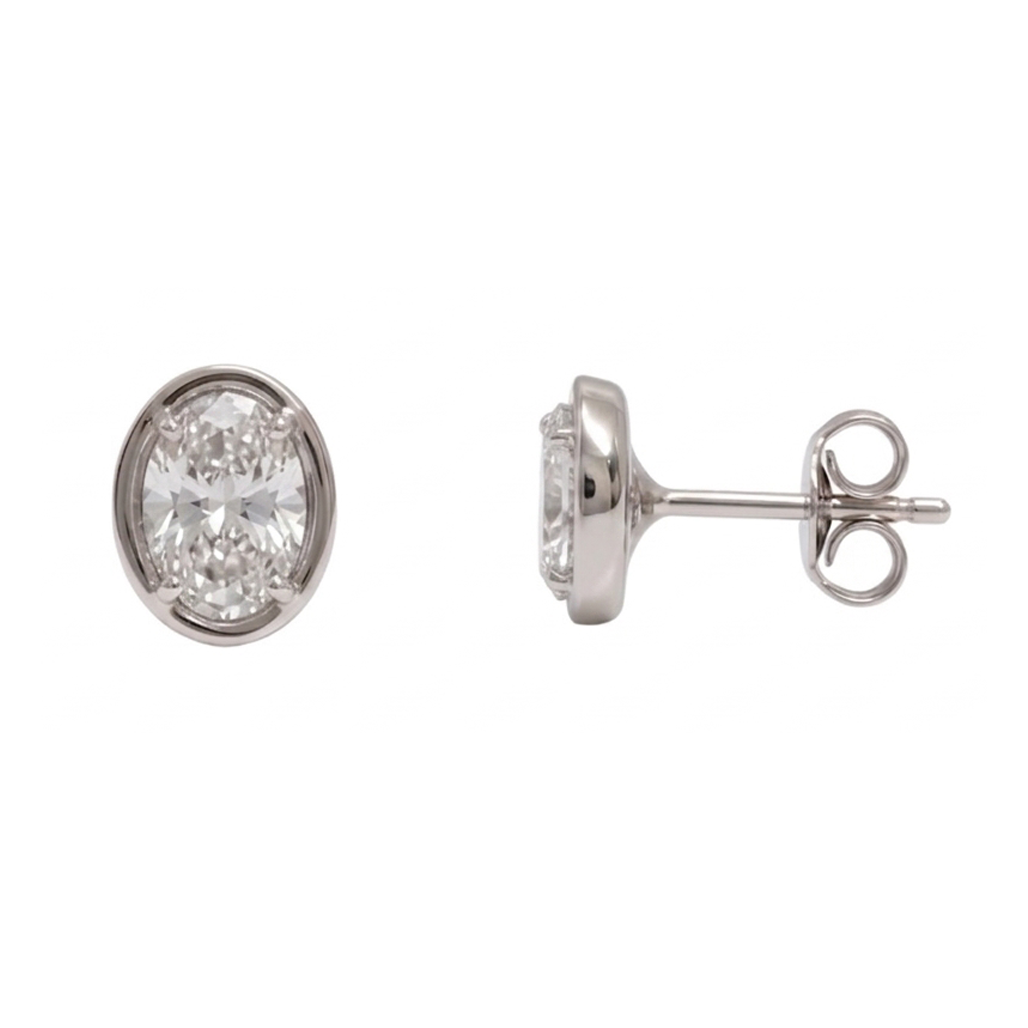Women Stud Oval Cut Lab Grown Diamonds Earring 1 Carat White Gold 14K