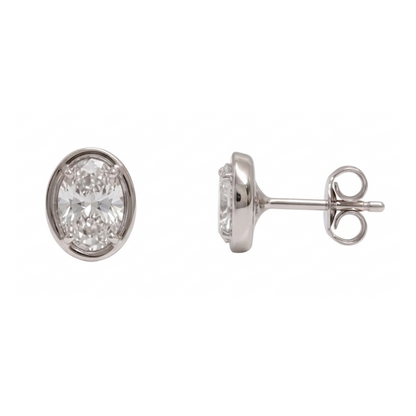 Women Stud Oval Cut Lab Grown Diamonds Earring 1 Carat White Gold 14K