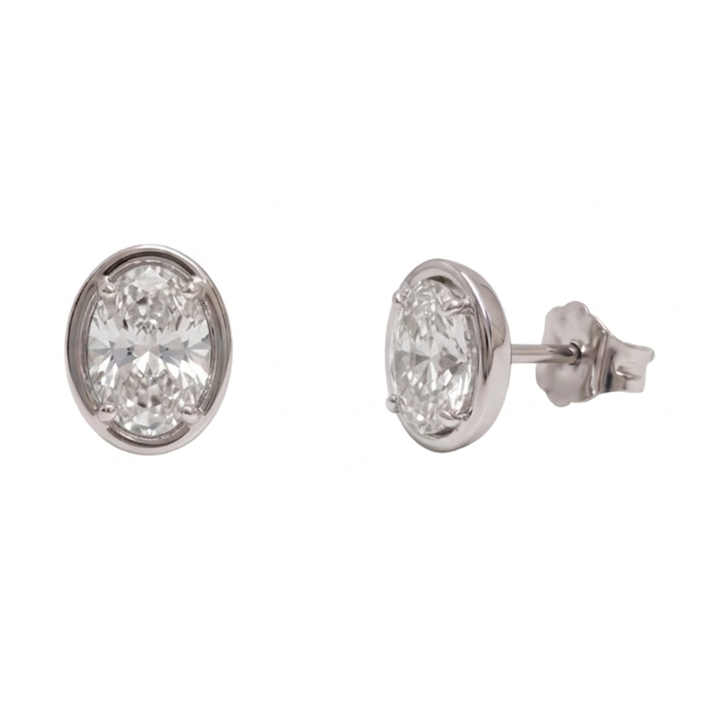 Women Stud Oval Cut Lab Grown Diamonds Earring 1 Carat White Gold 14K