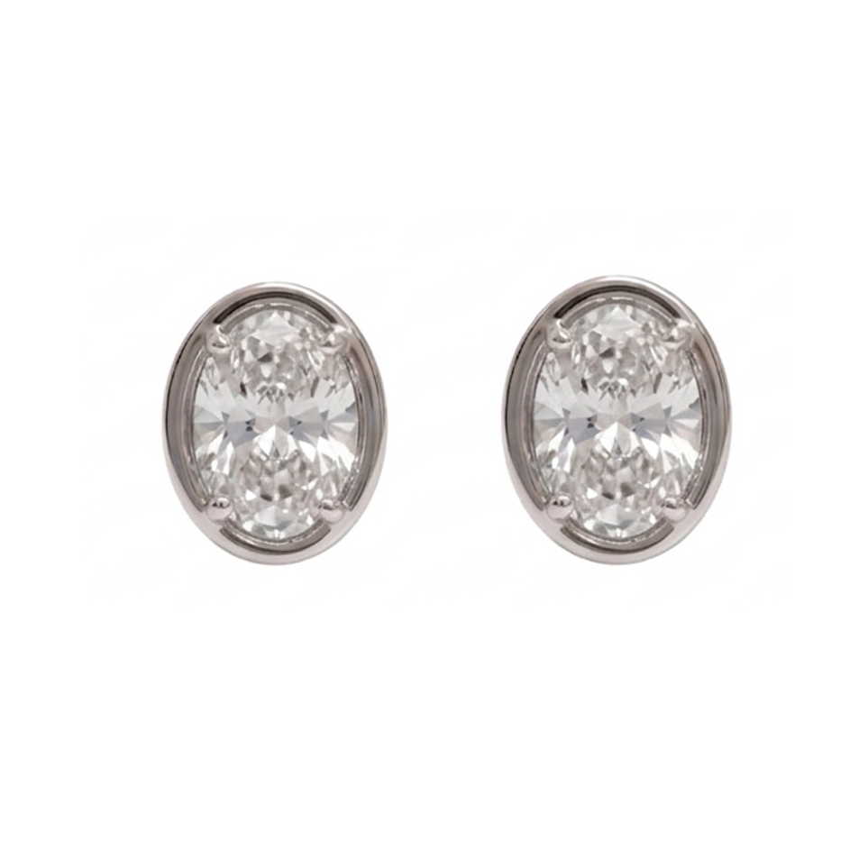 Women Stud Oval Cut Lab Grown Diamonds Earring 1 Carat White Gold 14K