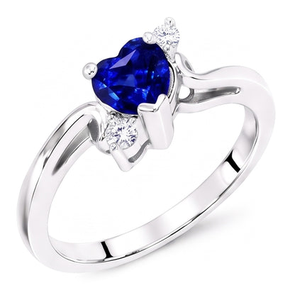 Women's 3 Stone Heart Ceylon Sapphire & Round Natural Earth Mined Diamond Ring 1.75 Carats
