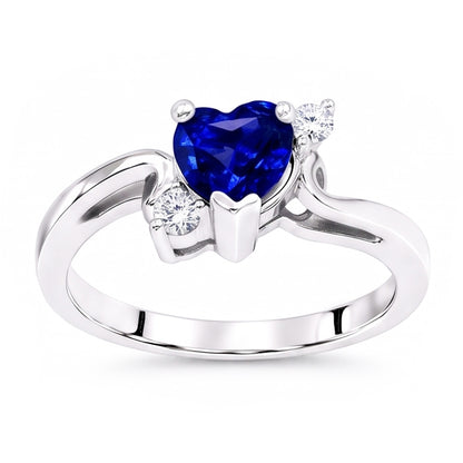 Women's 3 Stone Heart Ceylon Sapphire & Round Natural Earth Mined Diamond Ring 1.75 Carats