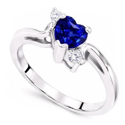 Women's 3 Stone Heart Ceylon Sapphire & Round Natural Earth Mined Diamond Ring 1.75 Carats