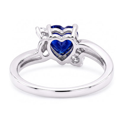 Women's 3 Stone Heart Ceylon Sapphire & Round Natural Earth Mined Diamond Ring 1.75 Carats