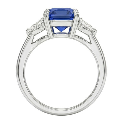 Women’s 3 Stone Radiant Sapphire Ring & Trillion Natural Earth Mined Diamonds 2.25 Carats