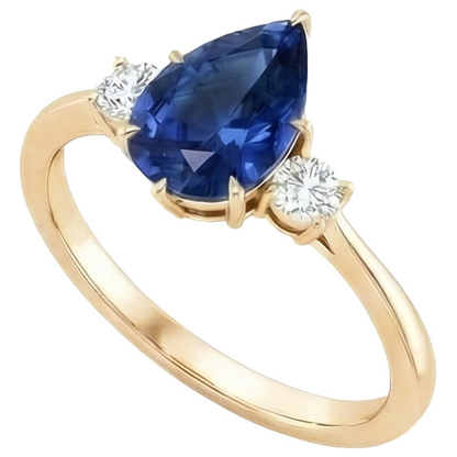 Women's 3 Stone Ring Round Natural Earth Mined Diamond & Pear Ceylon Sapphire 6.20 Carats