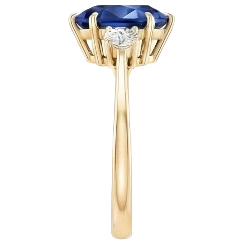 Women's 3 Stone Ring Round Natural Earth Mined Diamond & Pear Ceylon Sapphire 6.20 Carats