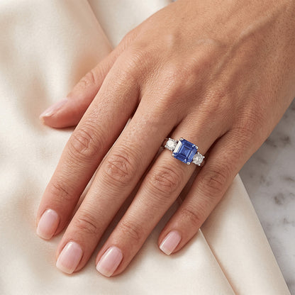 Women's 3 Stone Round Natural Earth Mined Diamond Emerald Sapphire Ring 1.25 Carats