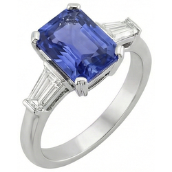Women's Anniversary Ring 3 Carats Baguette Natural Earth Mined Diamonds Ceylon Sapphire