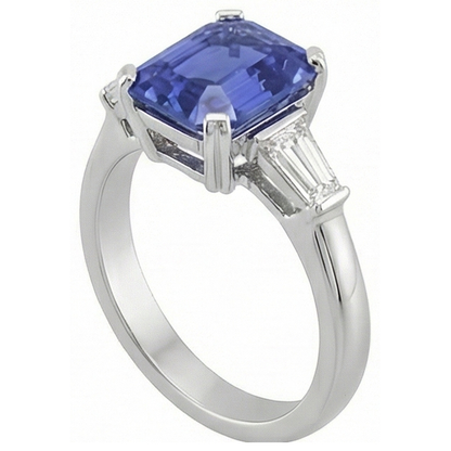 Women's Anniversary Ring 3 Carats Baguette Natural Earth Mined Diamonds Ceylon Sapphire