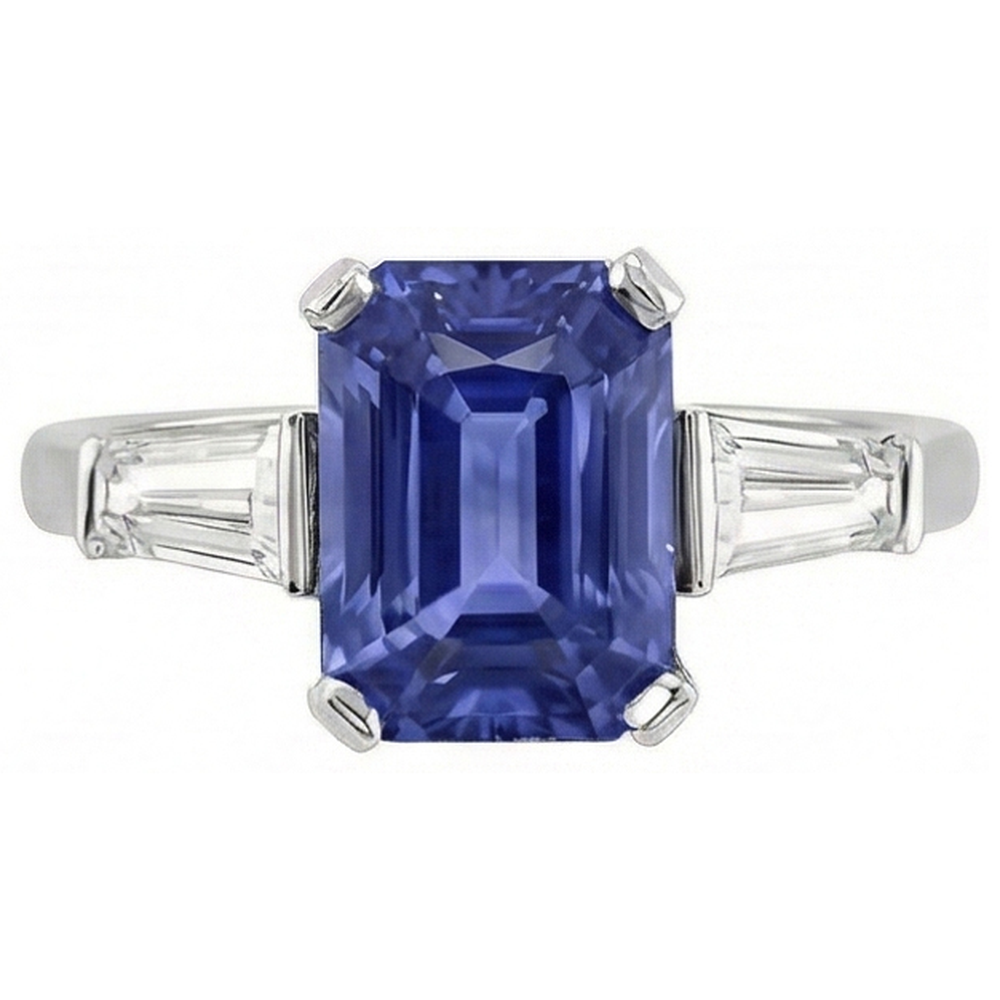 Women's Anniversary Ring 3 Carats Baguette Natural Earth Mined Diamonds Ceylon Sapphire