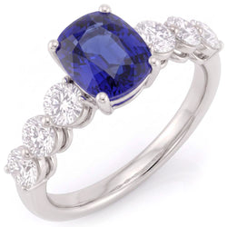 Women's Anniversary Ring Round Natural Earth Mined Diamond & Sapphire Gemstone 2.50 Carats