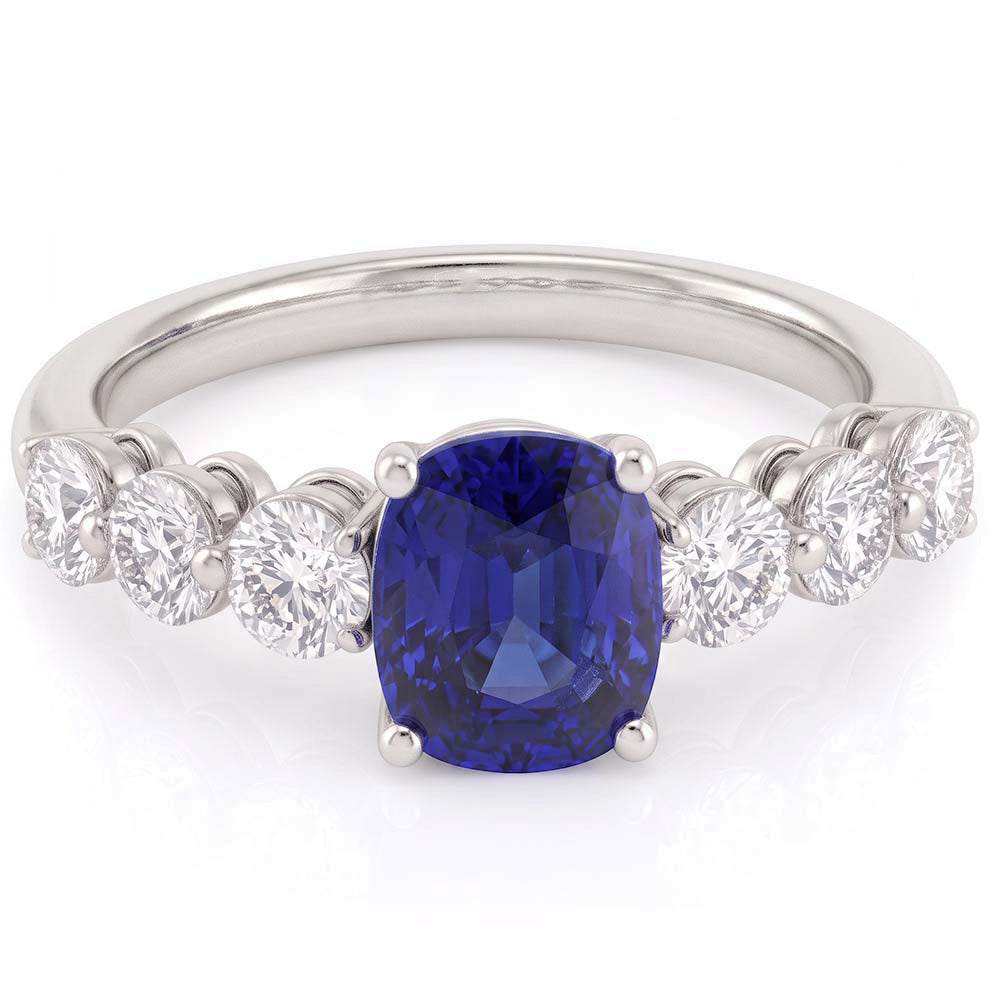 Women's Anniversary Ring Round Natural Earth Mined Diamond & Sapphire Gemstone 2.50 Carats