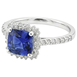 Natural Real ( Not Lab Grown )  Women's Ceylon Sapphire Halo Ring