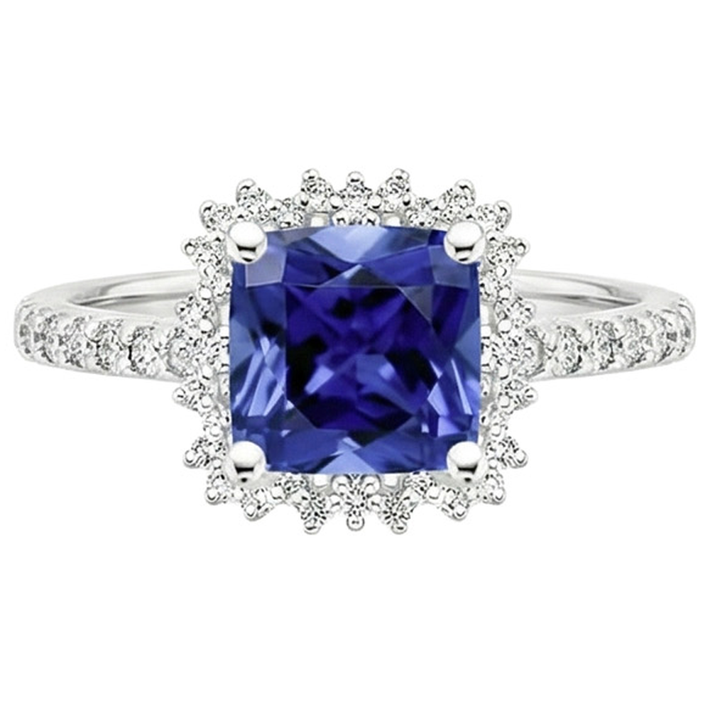 Natural Real ( Not Lab Grown )  Women's Ceylon Sapphire Halo Ring