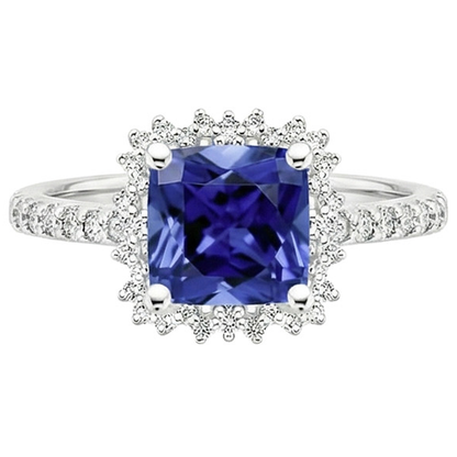 Natural Real ( Not Lab Grown )  Women's Ceylon Sapphire Halo Ring