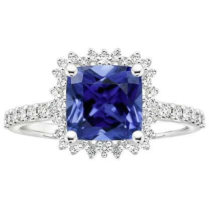 Natural Real ( Not Lab Grown )  Women's Ceylon Sapphire Halo Ring
