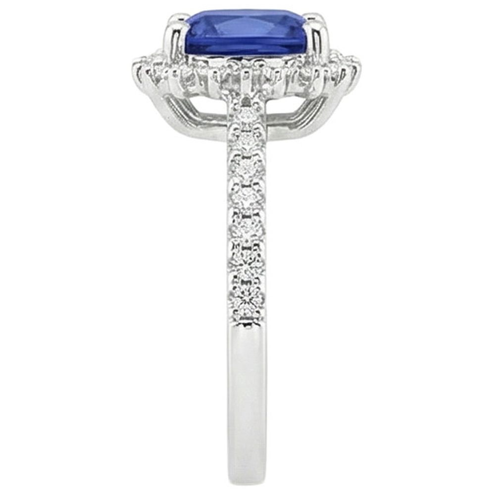 Natural Real ( Not Lab Grown )  Women's Ceylon Sapphire Halo Ring
