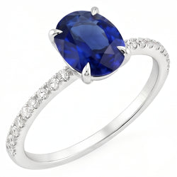 Women's Engagement Ring Oval Blue Sapphire & Natural Earth Mined Diamond Accents 4 Carats