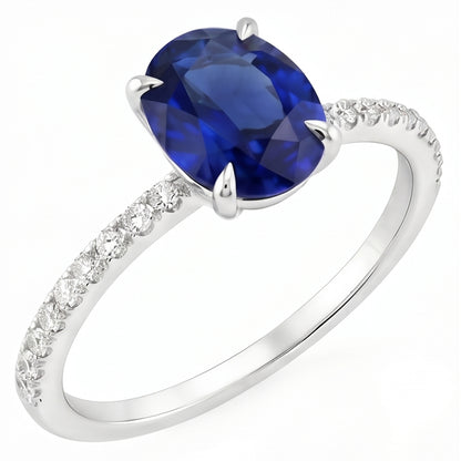 Women's Engagement Ring Oval Blue Sapphire & Natural Earth Mined Diamond Accents 4 Carats