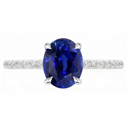 Women's Engagement Ring Oval Blue Sapphire & Natural Earth Mined Diamond Accents 4 Carats