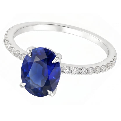 Women's Engagement Ring Oval Blue Sapphire & Natural Earth Mined Diamond Accents 4 Carats